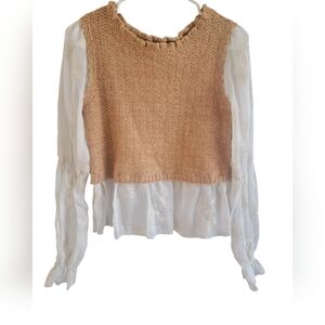 ANTHROPOLOGIE LAYERED MIXED KNIT SWEATER VEST BLOUSE PULLOVER TOP XXS